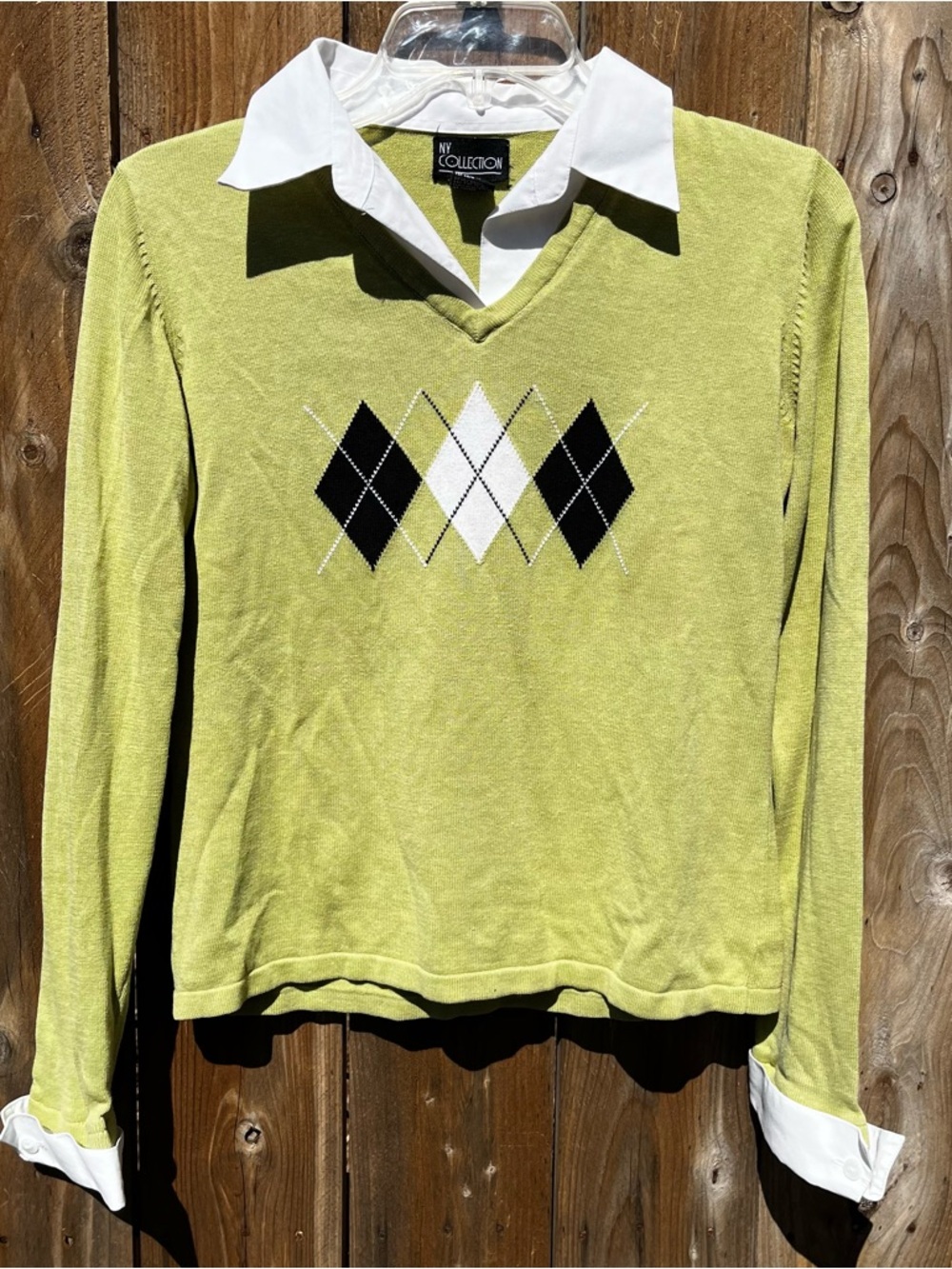 NY Collection Olive Green Knit V-Neck Sweater - Picture 3 of 5